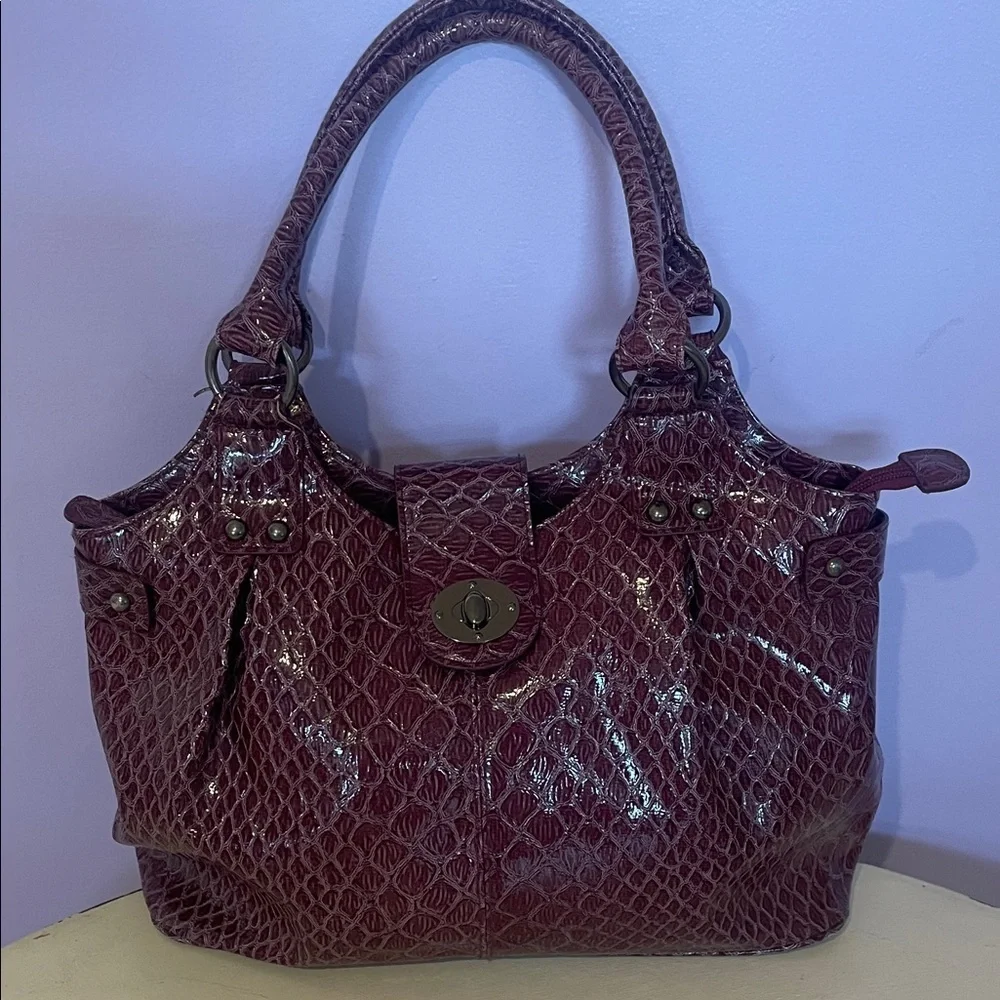 Elegant Burgundy pinkish purple faux snakeskin. Handbag